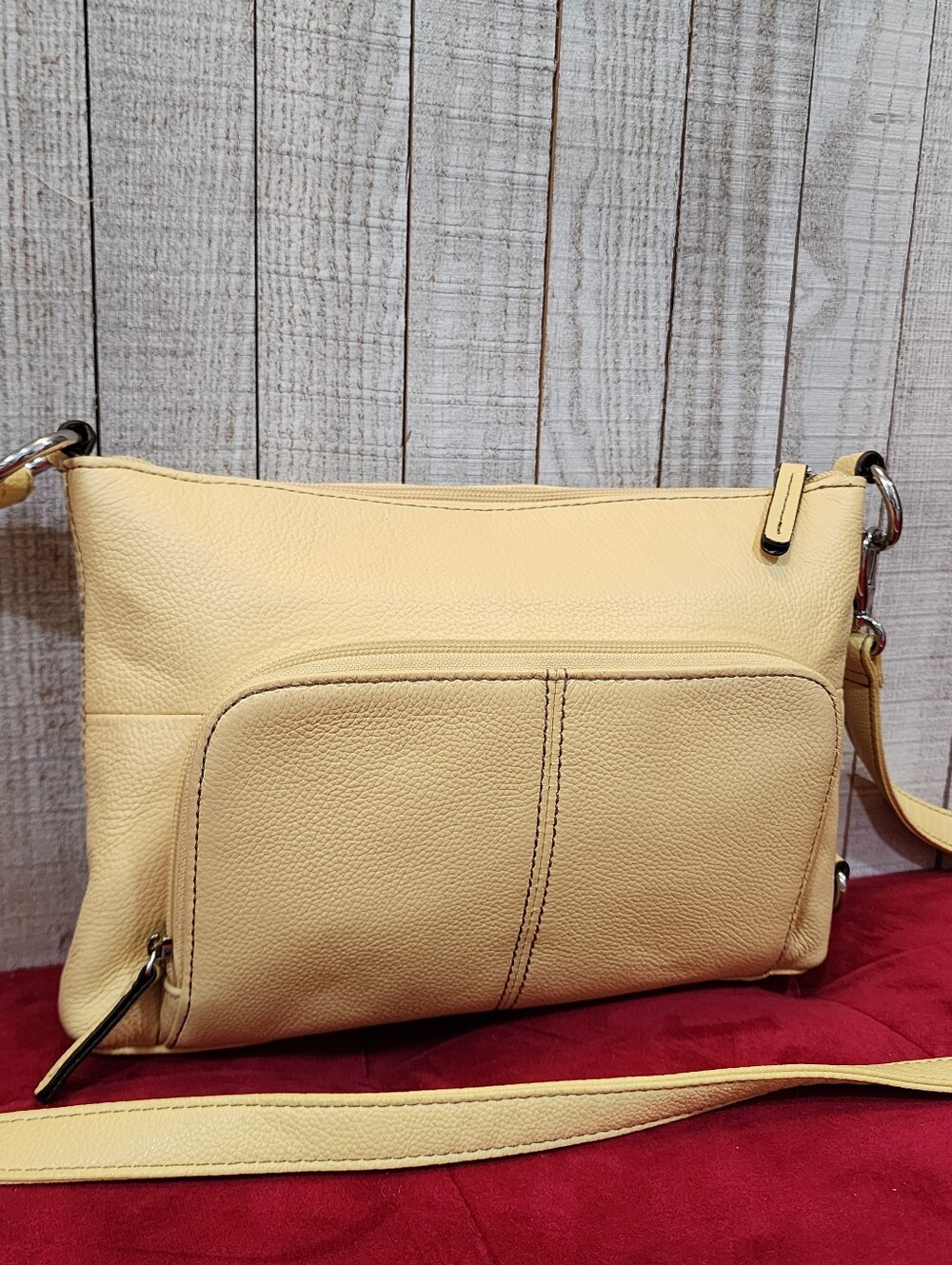 Tignanello Yellow Pebbled Leather Crossbody Organizer Bag Butter Yellow - Picture 4 of 12